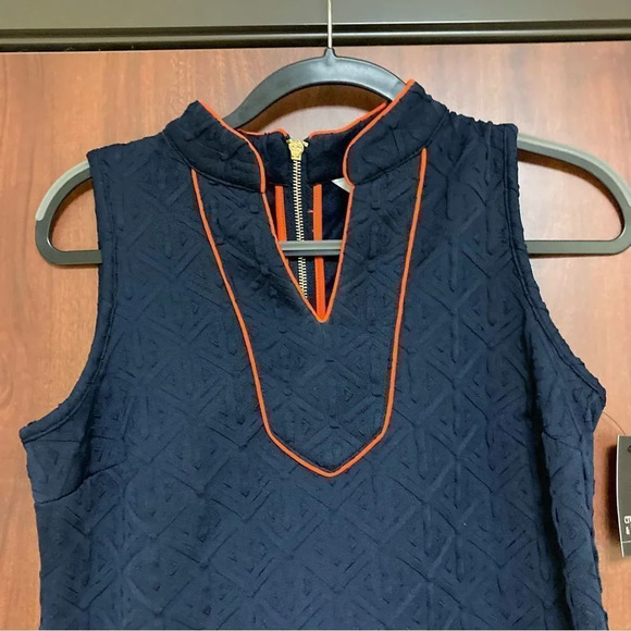 NWT CROWN & IVY Novel Navy In the Groove Dress with Orange Trim Size Extra Small - Picture 3 of 8